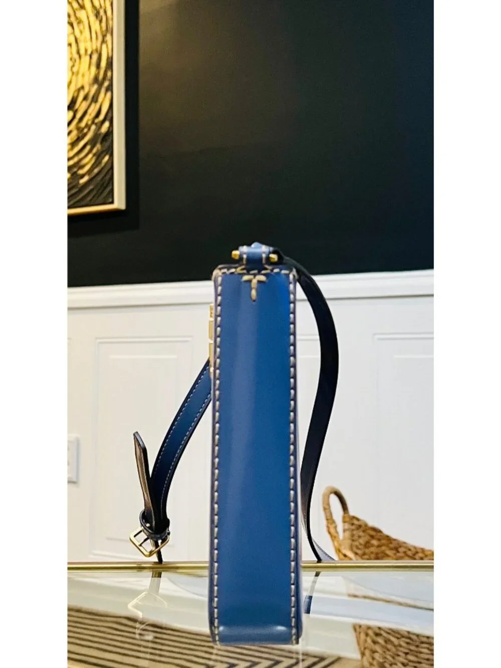 Auth Tory Burch Periwinkle Britten Patent Leather Crossbody/Cellphone Bag